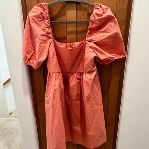 Mango puff sleeve cotton babydoll mini dress in orange